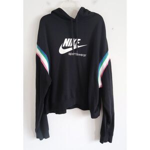 Nike Sportswear Black Hoodie with Striped Sleeves - Size XL